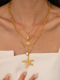 Fashionkova Triple Layers Pearl Starfish Necklace