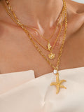 Fashionkova Triple Layers Pearl Starfish Necklace