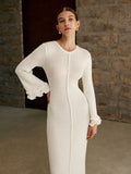 Fashionkova Piping Ruffle Drawstring Knit Dress