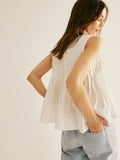 Fashionkova Cotton Ruffle Pleated Tie Front Blouse