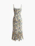 Fashionkova Floral Print Knotted Irregular Hem Long Dress