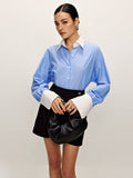 Fashionkova Patchwork Pinstripe Lapel Shirt