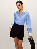 Fashionkova Patchwork Pinstripe Lapel Shirt