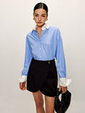 Fashionkova Patchwork Pinstripe Lapel Shirt