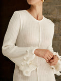 Fashionkova Piping Ruffle Drawstring Knit Dress