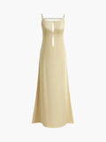 Fashionkova Backless Vacation Satin Long Dress