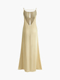 Fashionkova Backless Vacation Satin Long Dress