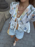 Fashionkova Tie Front Floral Blouse