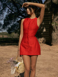 Fashionkova Button-Front Sleeveless Short Dress