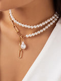 Fashionkova Baroque Pearl Beaded Chain Necklace