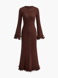 Fashionkova Piping Ruffle Drawstring Knit Dress