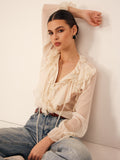 Fashionkova Ruffle Chiffon Breasted Blouse