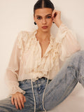 Fashionkova Ruffle Chiffon Breasted Blouse