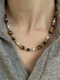 Fashionkova Tiger Eye Stone Choker Necklace