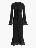 Fashionkova Piping Ruffle Drawstring Knit Dress