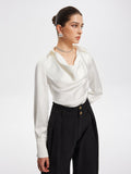 Fashionkova V-Neck Pleated Long Sleeve Blouse