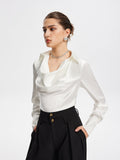 Fashionkova V-Neck Pleated Long Sleeve Blouse