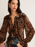 Fashionkova Leopard Printed Ruffle Thin Shirt