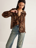 Fashionkova Leopard Printed Ruffle Thin Shirt