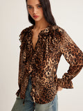 Fashionkova Leopard Printed Ruffle Thin Shirt