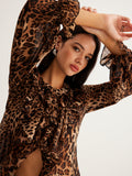 Fashionkova Leopard Printed Ruffle Thin Shirt