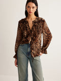 Fashionkova Leopard Printed Ruffle Thin Shirt