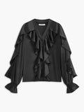 Fashionkova V-Neck Ruffle Thin Blouse