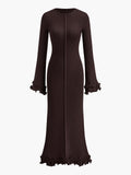 Fashionkova Piping Ruffle Drawstring Knit Dress