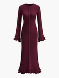 Fashionkova Piping Ruffle Drawstring Knit Dress