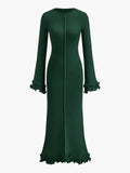 Fashionkova Piping Ruffle Drawstring Knit Dress