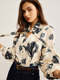 Fashionkova Boheme Printed Tie Neck Satin Blouse