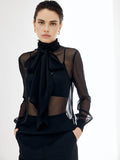 Fashionkova Sheer Bow Chiffon Blouse