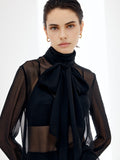 Fashionkova Sheer Bow Chiffon Blouse