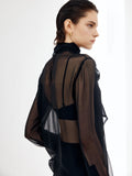 Fashionkova Sheer Bow Chiffon Blouse