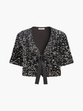 Fashionkova V-Neck Sequins Bow Blouse