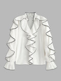 Fashionkova Contrast Binding Ruffle Thin Blouse