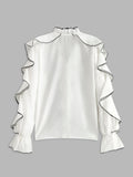 Fashionkova Contrast Binding Ruffle Thin Blouse