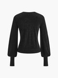 Fashionkova Lantern Sleeve Sweetheart Pleated Knit Top