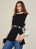 Fashionkova Two-Piece Belted Sweater With Polo Shirt