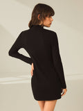 Fashionkova Turtleneck Long Sleeve Mini Dress with Slit and Ribbed Paneling
