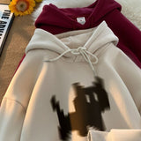 Fashionkova Black Cat Print Solid Color Oversized Hoodie