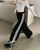 Fashionkova Bow Tie Side Stripe Pants