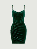 Fashionkova 18th Birthday Sheath Spaghetti Straps Green Velvet Homecoming Dresses Party Dress