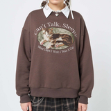 Fashionkova Can't Talk Cat Print Sweatshirt