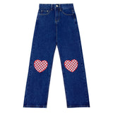 Fashionkova Checker Heart Wide Jeans