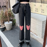 Fashionkova Checker Heart Wide Jeans