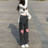 Fashionkova Checker Heart Wide Jeans