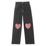 Fashionkova Checker Heart Wide Jeans