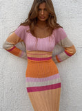 Fashionkova Ifrah Color Block Knitted Maxi Dress