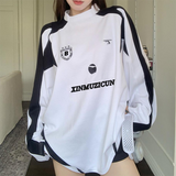 Fashionkova Contrast Color Embroidery Print Oversized Sweatshirt